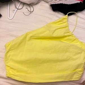 one shoulder yellow zara top